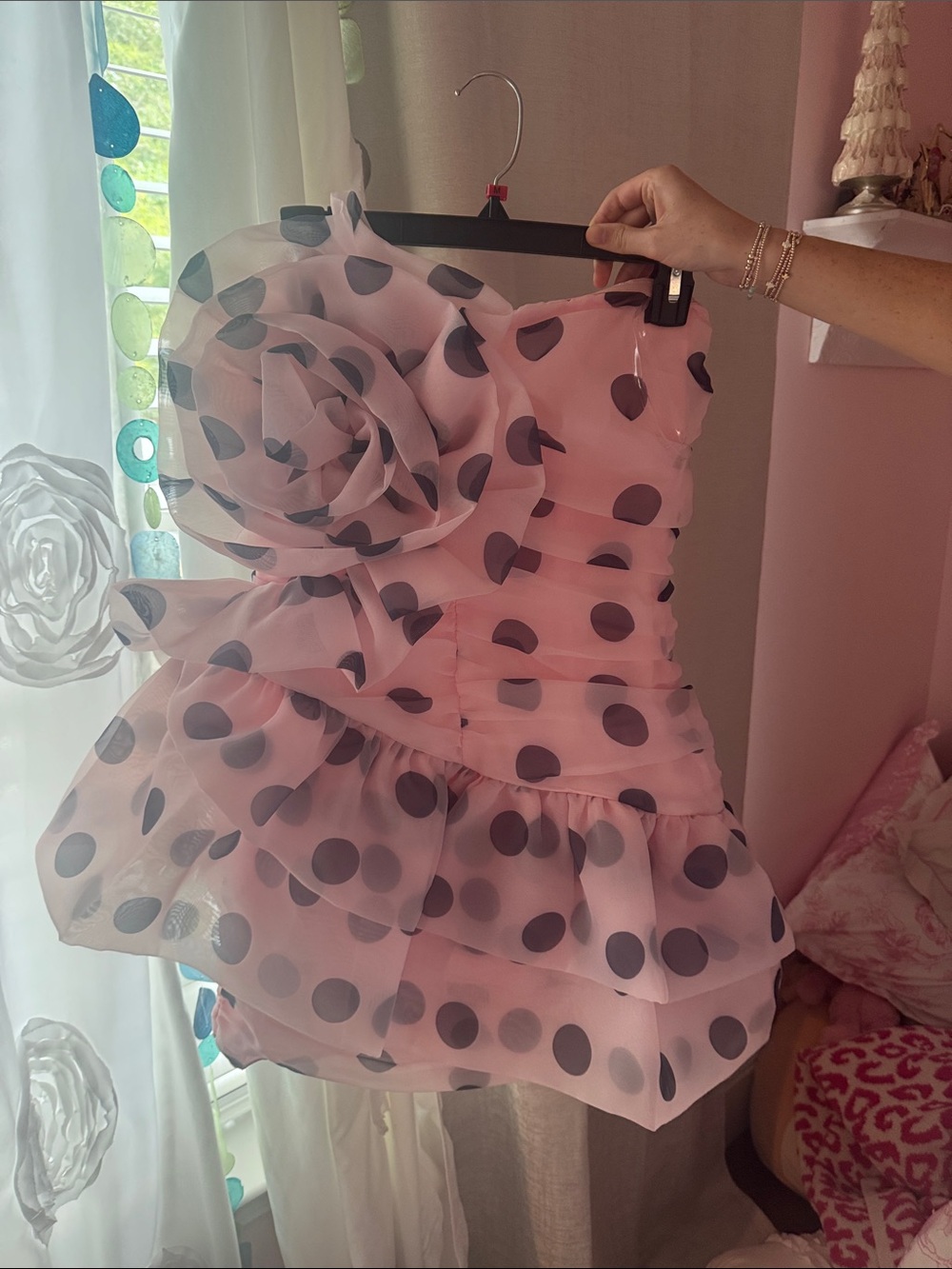 fashion nova pink polka dot strapless dress